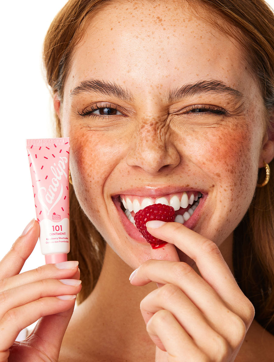 Lanolips 101 Ointment Multi-Balm in Raspberry Shortcake is made with ultra-pure lanolin, vitamin e and natural flavors.