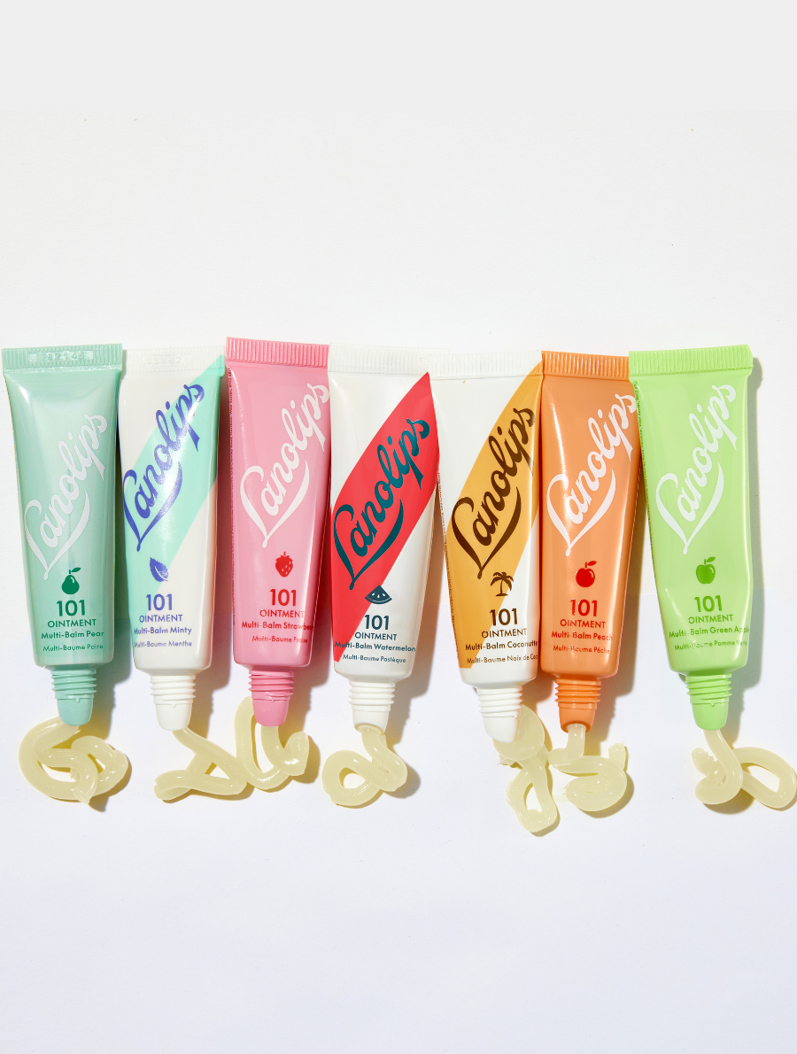 Lanolips 101 Fruities range contains seven delicious flavors: Pear, Minty, Strawberry, Watermelon, Coconutter, Peach and Green Apple