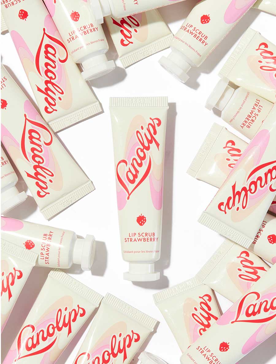 Lanolips Lip Scrub Strawberry removes dry, flaky skin, instantly leaving lips soft, dewy and supple. Comes in two all natural flavors: Coconutter and Strawberry.