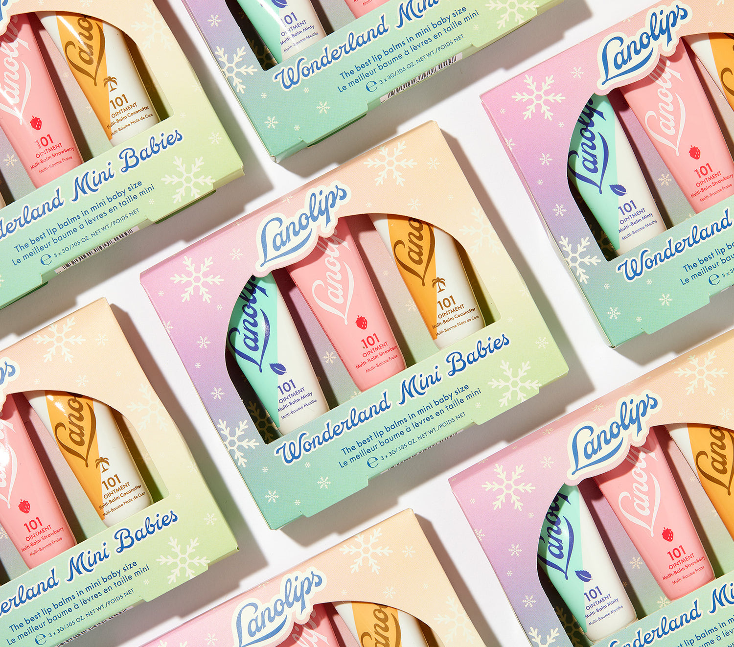 Lanolips Wonderland Mini Babies lip balm set in a decorative box.