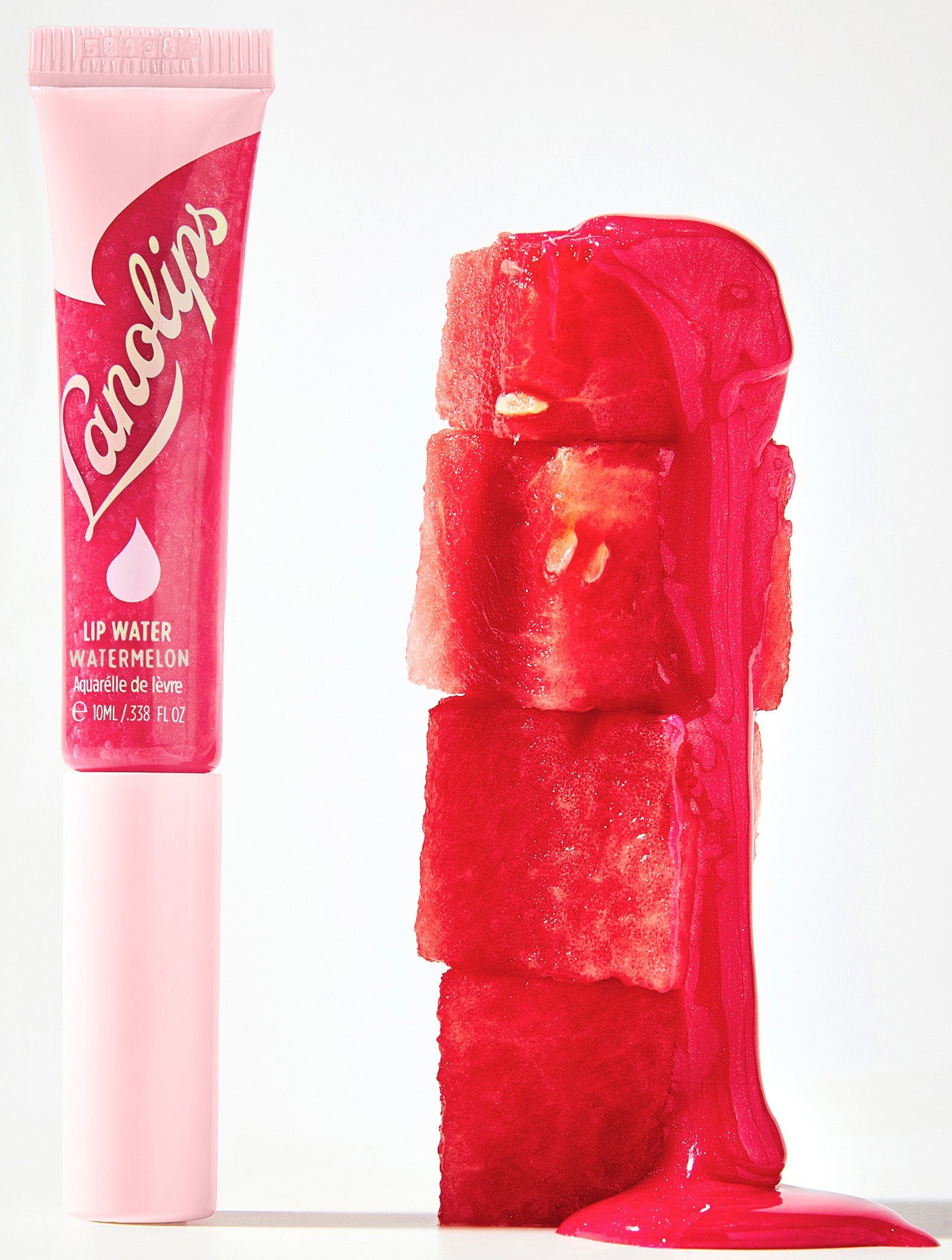 Lanolips Lip Water Watermelon It’s lightweight. It's hydrating. It's natural. Liquid lanolin & hyaluronic acid boost moisture. The glowing, holographic fruity tint looks gorgeous on everyone. (It’s basically watermelon juice for your lips)