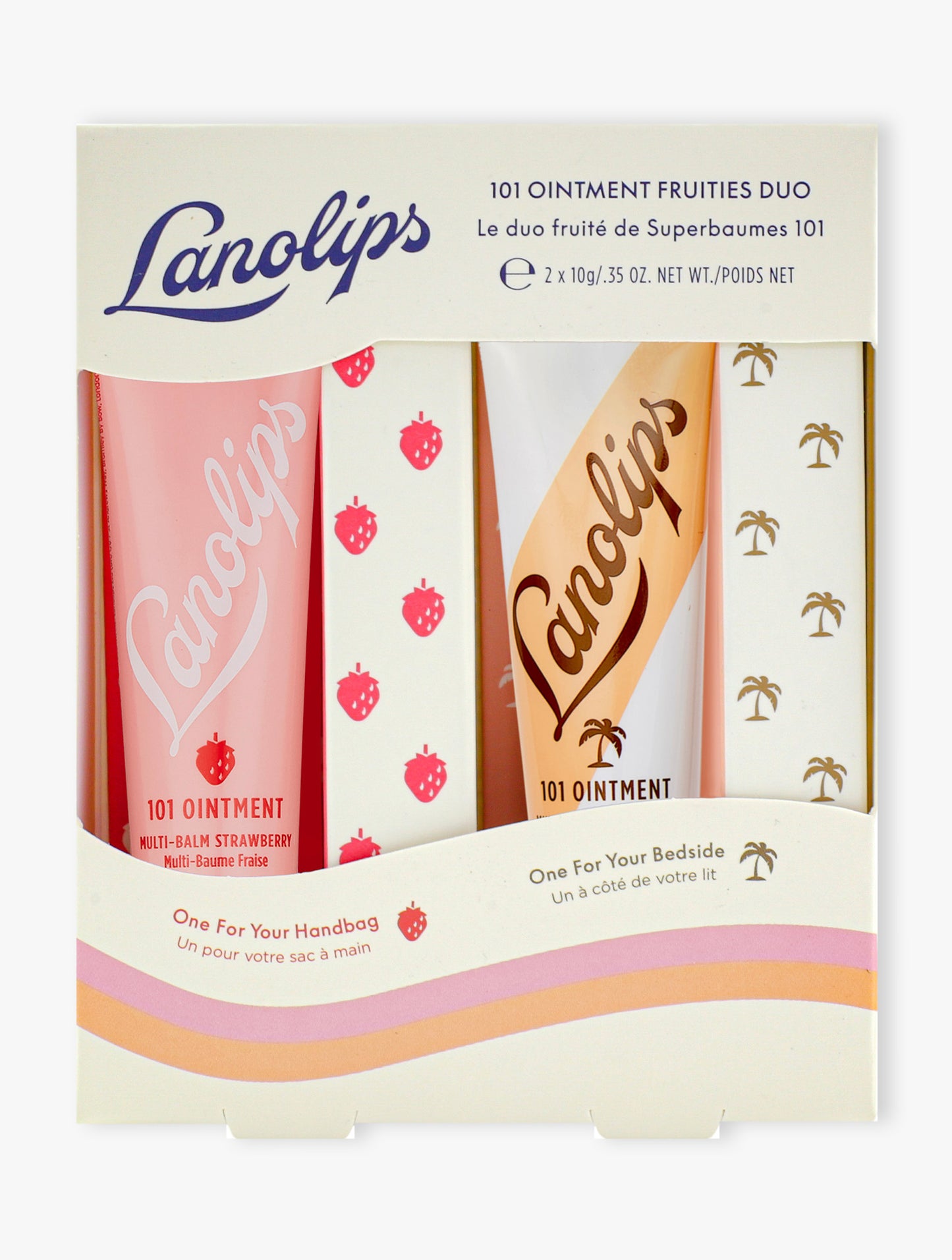 Product shot of the Lanolips 101 Ointment Fruities Duo. Contains our best selling 101 Strawberry and 101 Coconutter.