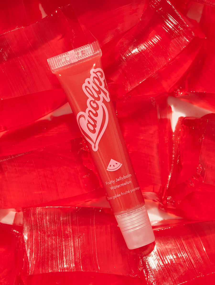 Fruity Jellybalm in Watermelon: This naturally fruity, tinted balm works like a lip stain to deepen, brighten and enhance your natural lip color while drenching them in the intense Lanolips hydration you know and love.