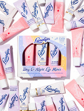 Lanolips Day & Night Minis are the best lip balms in mini baby size.  | Load image into Gallery viewer, A trio of 3 of our best-selling balms in the perfect mini-pocket size. Each Lanolips Day + Night Lip Minis Limited Edition set includes a mini tube of 101 Ointment Strawberry, The Original 101 Ointment and the 12 Hour Overnight Lip Mask.
