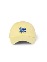 Lanolips Classic Drip Yellow Cap front view. Made with 100% cotton, and the Classic Drip embroidered slogan at the front.  | Load image into Gallery viewer, Lanolips Classic Drip Yellow Cap front view. Made with 100% cotton, and the Classic Drip embroidered slogan at the front. 
