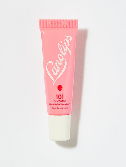 Lanolips 101 Ointment Multi-Balm Strawberry 4g mini is made with rich lanolin, vitamin e and natural strawberry fruit extracts. 