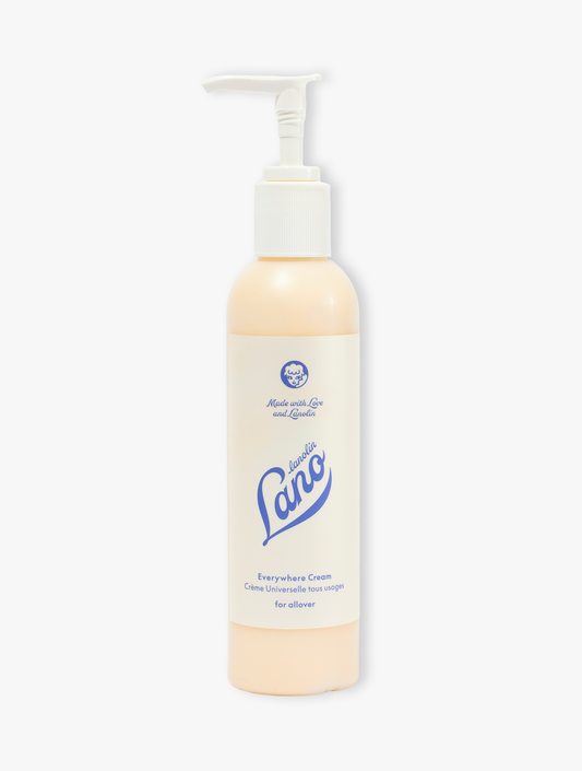 Lanolips everywhere cream mega sized pump. made with double lanolin, milk and vitamin e, it is particularly great for hydrating ashy skin & keeping it glowing all day.