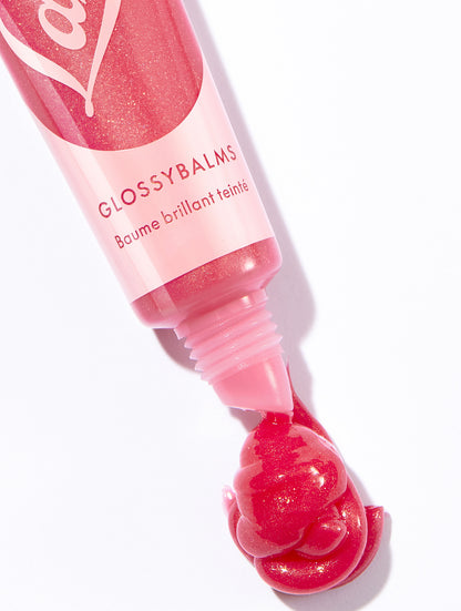 Lanolips glossybalm candy tube with product swatch.