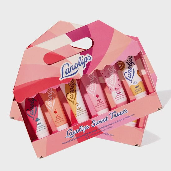 Lanolips Sweet Treats is a limited edition holiday set containing our best selling 101 Ointment flavored range, including Watermelon, Peach, Coconutter, Strawberry, Raspberry Shortcake and Glazed Donut.