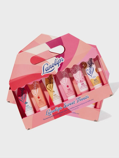 Lanolips Sweet Treats is a limited edition holiday set containing our best selling 101 Ointment flavored range, including Watermelon, Peach, Coconutter, Strawberry, Raspberry Shortcake and Glazed Donut.