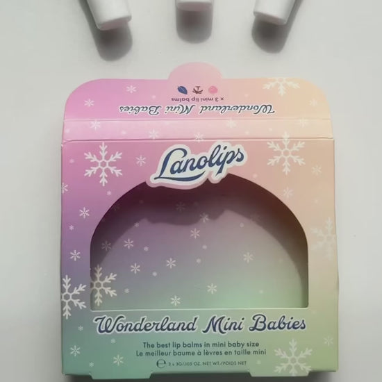 Video of the Lanolips Wonderland Mini Babies. Comes in our best selling flavors: Minty, Strawberry and Coconutter.