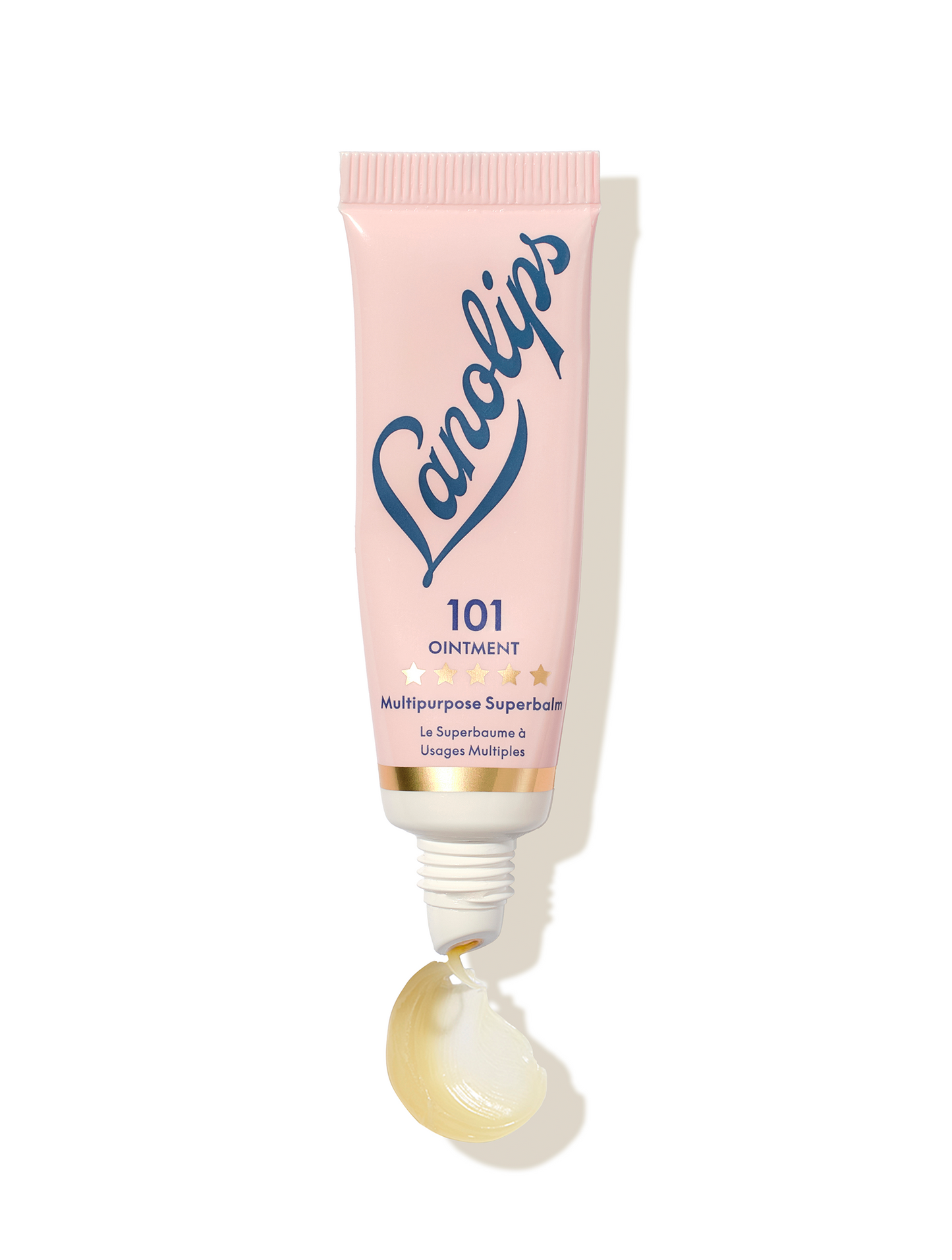 A close up shot of the Lanolips Original 101 Ointment Multipurpose Superbalm on a white background. The World's Best Lip Balm, award-winning, 100% ultra pure grade lanolin with 101 uses for lips, skin culticles & more. 