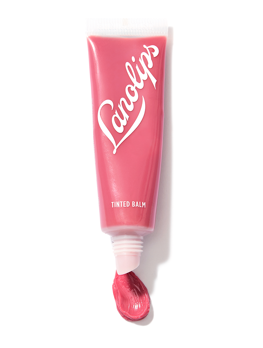 Lanolips tinted lip balm in the shade rhubarb.